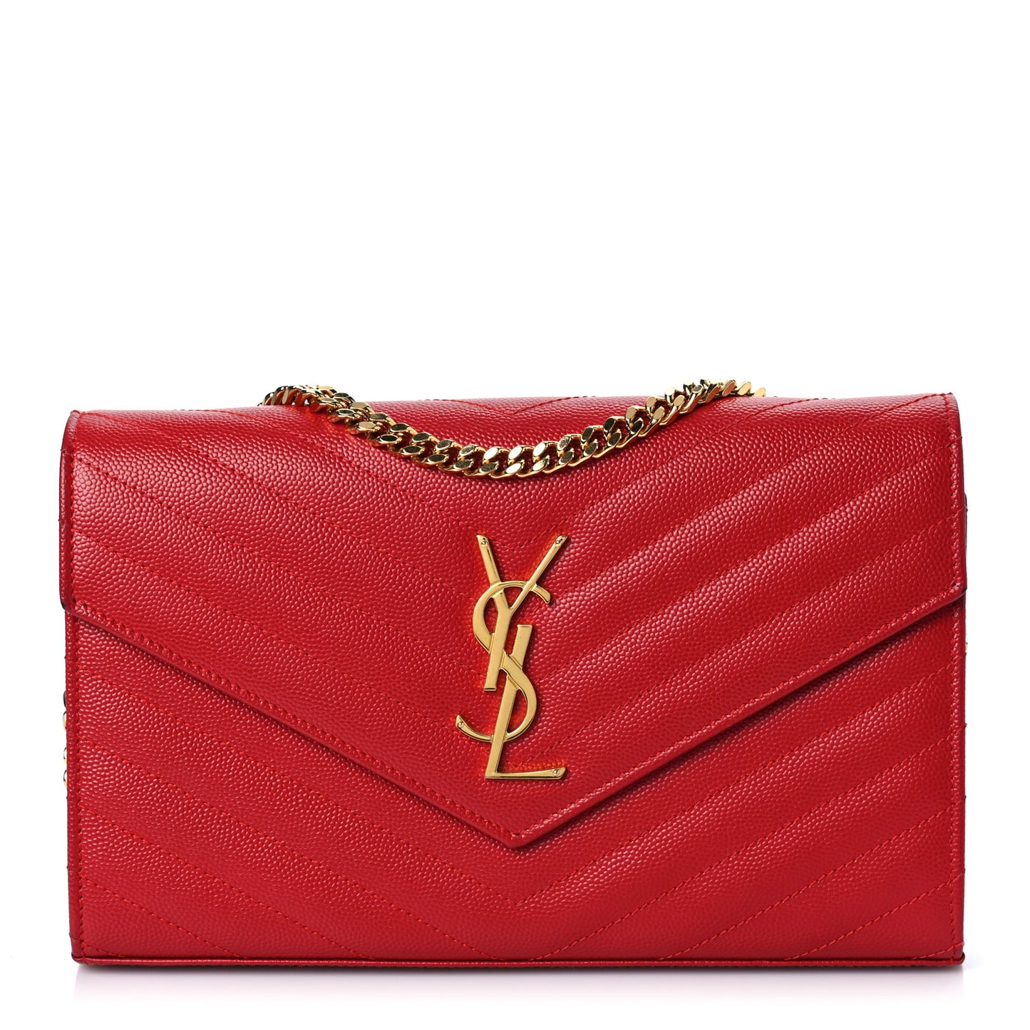 Grain De Poudre Matelasse Chevron Monogram Chain Wallet Red