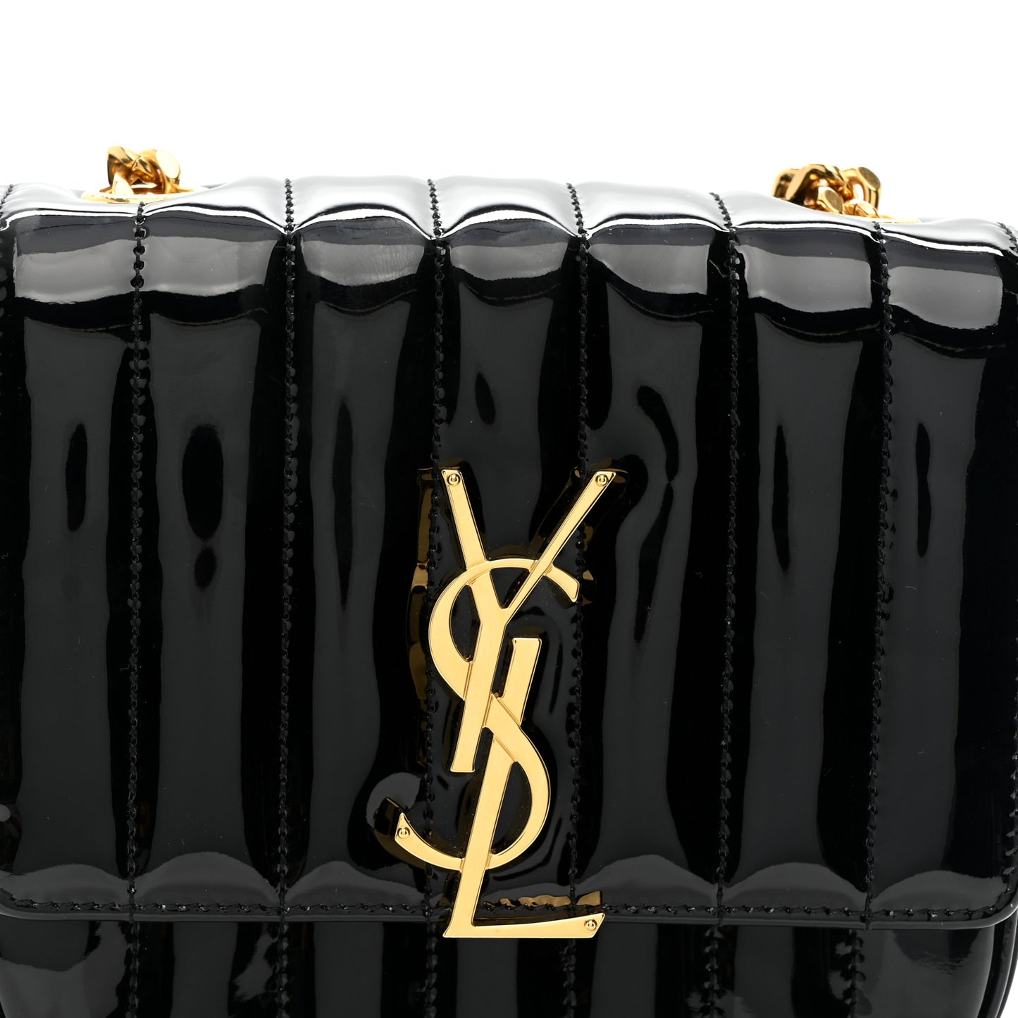 Patent Calfskin Matelasse Monogram Small Vicky Chain Bag Black
