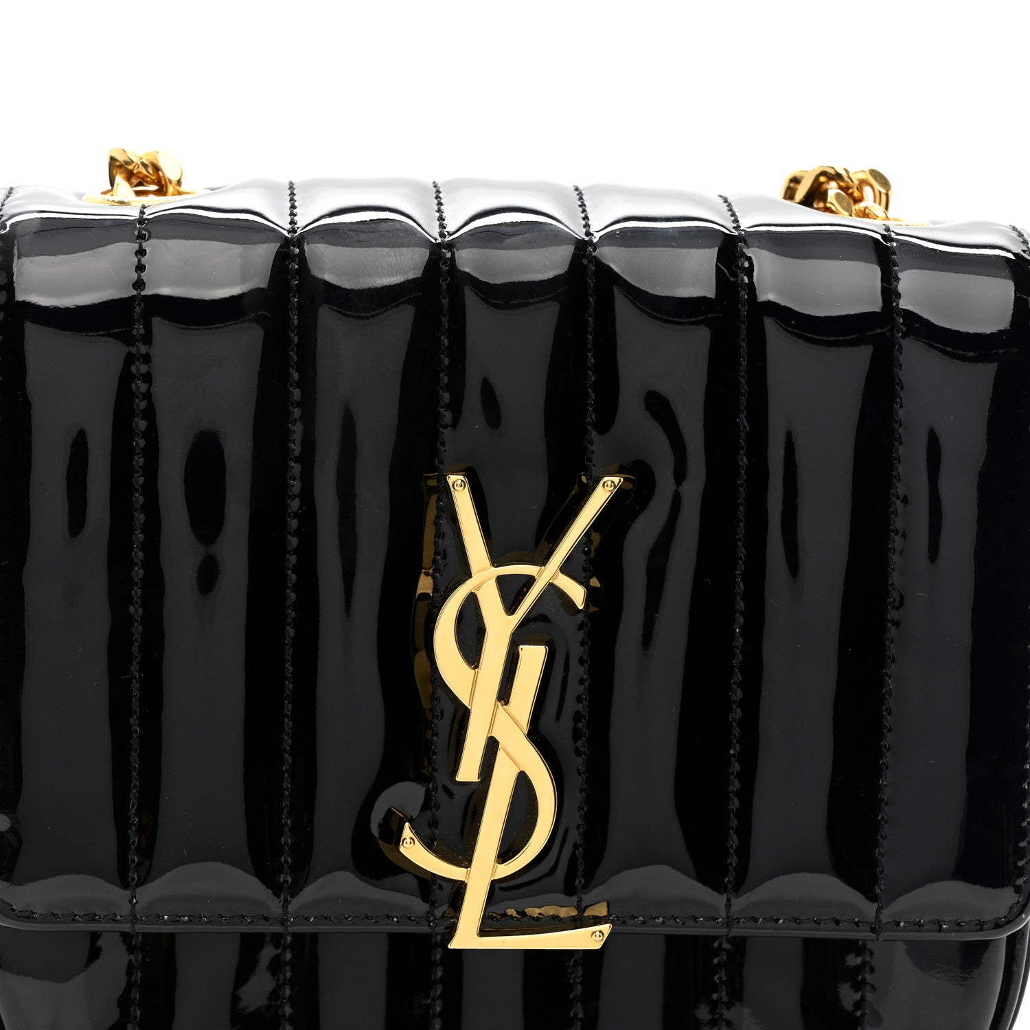 Saint Laurent Patent Calfskin Matelasse Monogram Small Vicky Chain Bag Black 8 of 11
