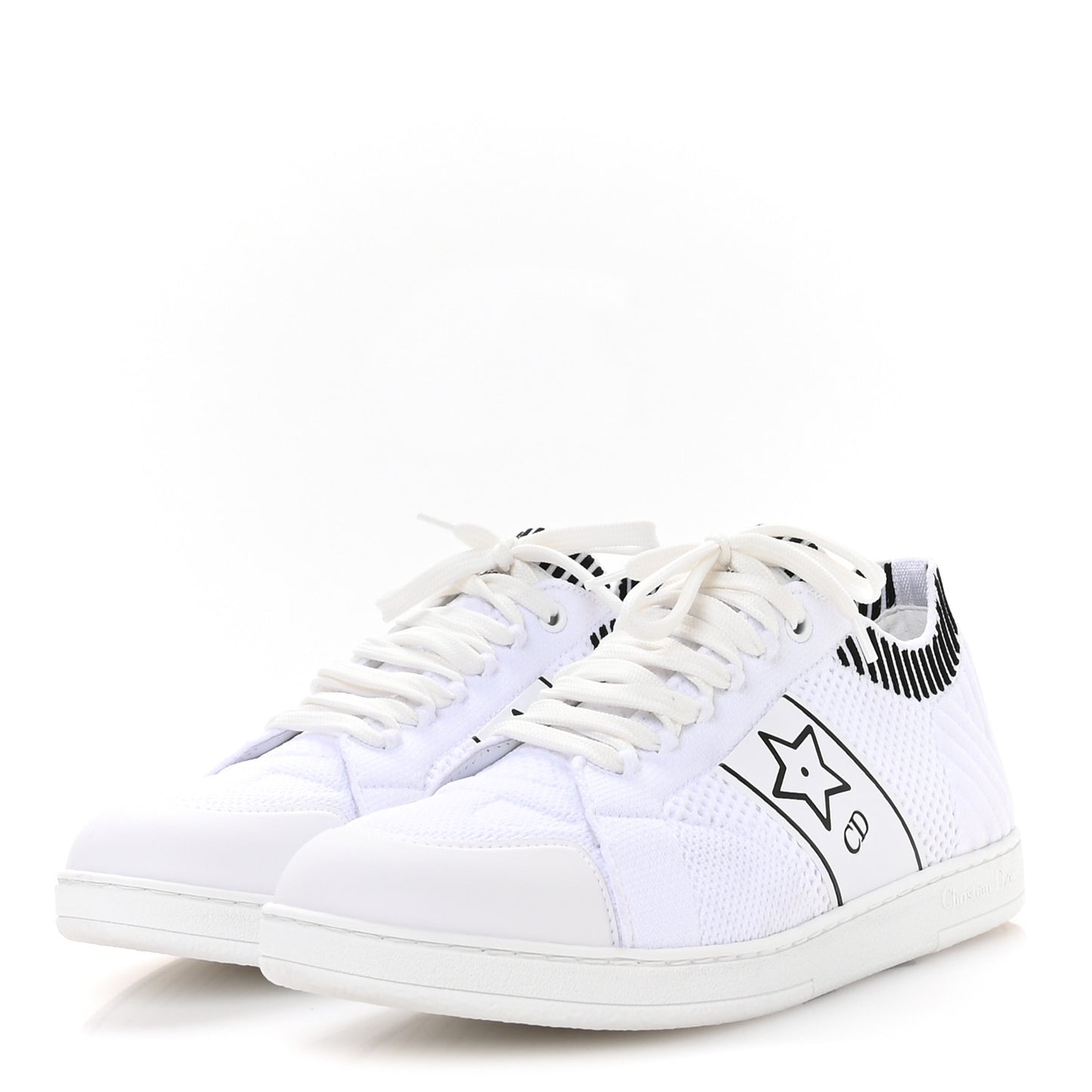 Calfskin Knit Dior Star Low Top Sneakers 38.5 White Black