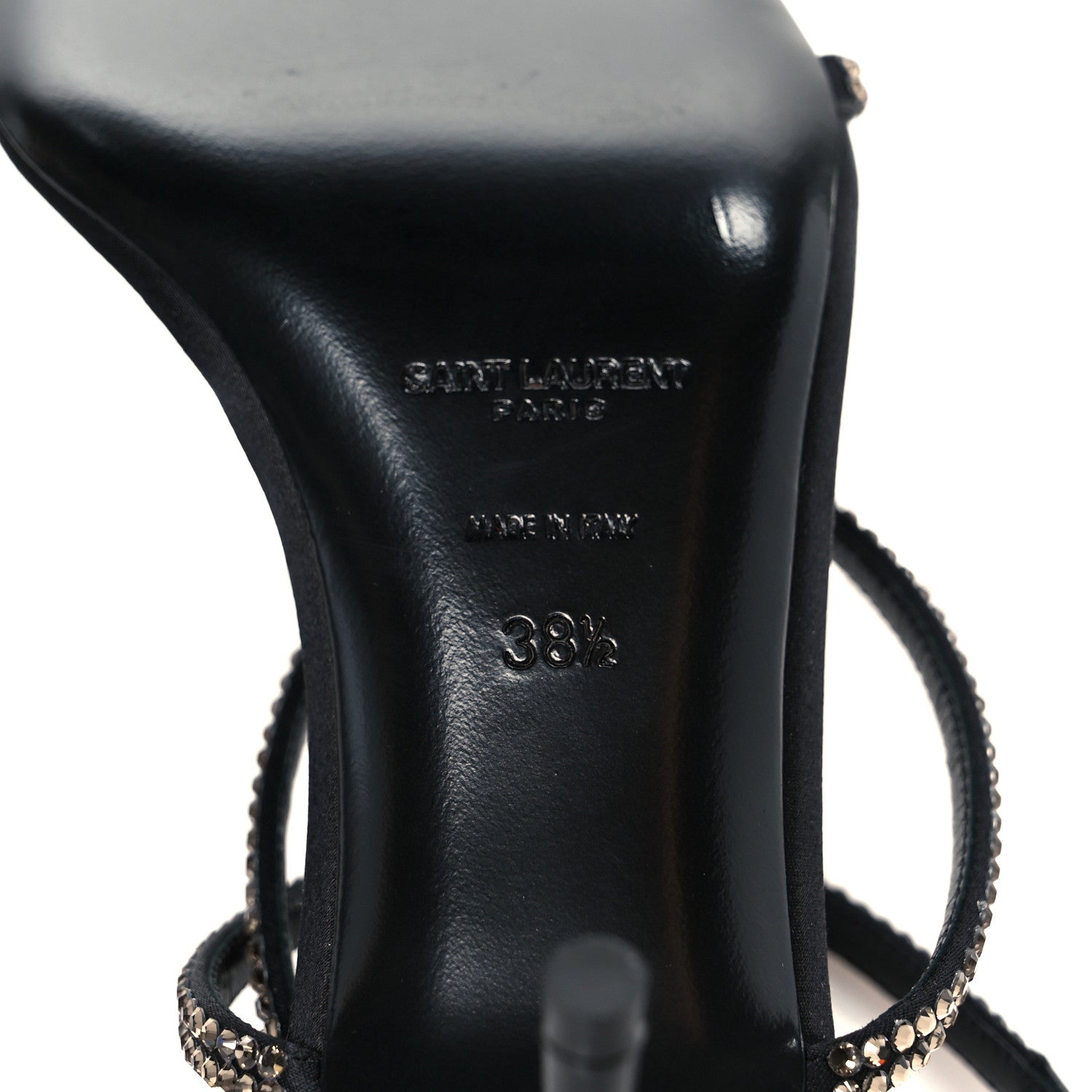 Saint Laurent Crepe Satin Strass Baliqua 55 Ankle Strap Sandals 38.5 Black Greige 8 of 10