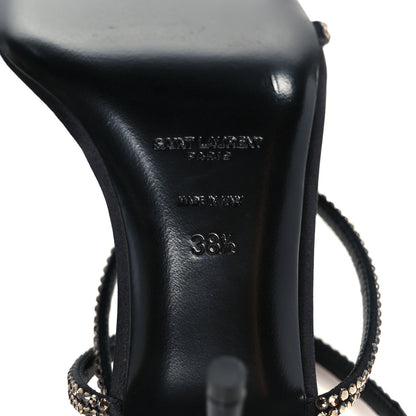 Saint Laurent Crepe Satin Strass Baliqua 55 Ankle Strap Sandals 38.5 Black Greige 8 of 10