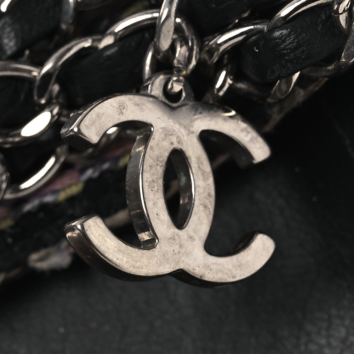 Chanel Tweed Lambskin Chain Flat Sandals 36 Black Multicolor 13 of 15