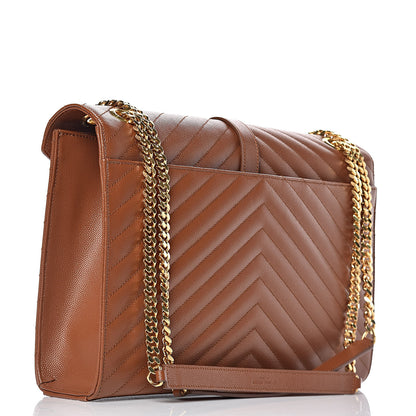 Saint Laurent Grain De Poudre Matelasse Chevron Large Monogram Satchel Tan 3 of 10