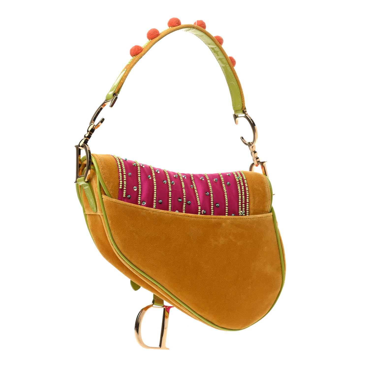 Christian Dior Velvet Nylon Pom Pom Saddle Bag Multicolor 3 of 10