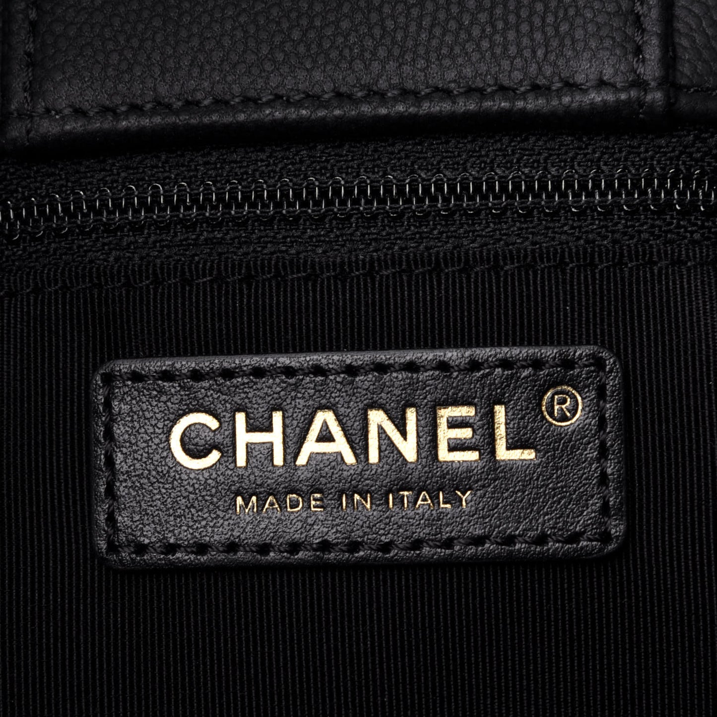 Caviar Flat Chevron Quilted Large Shopping Tote Black