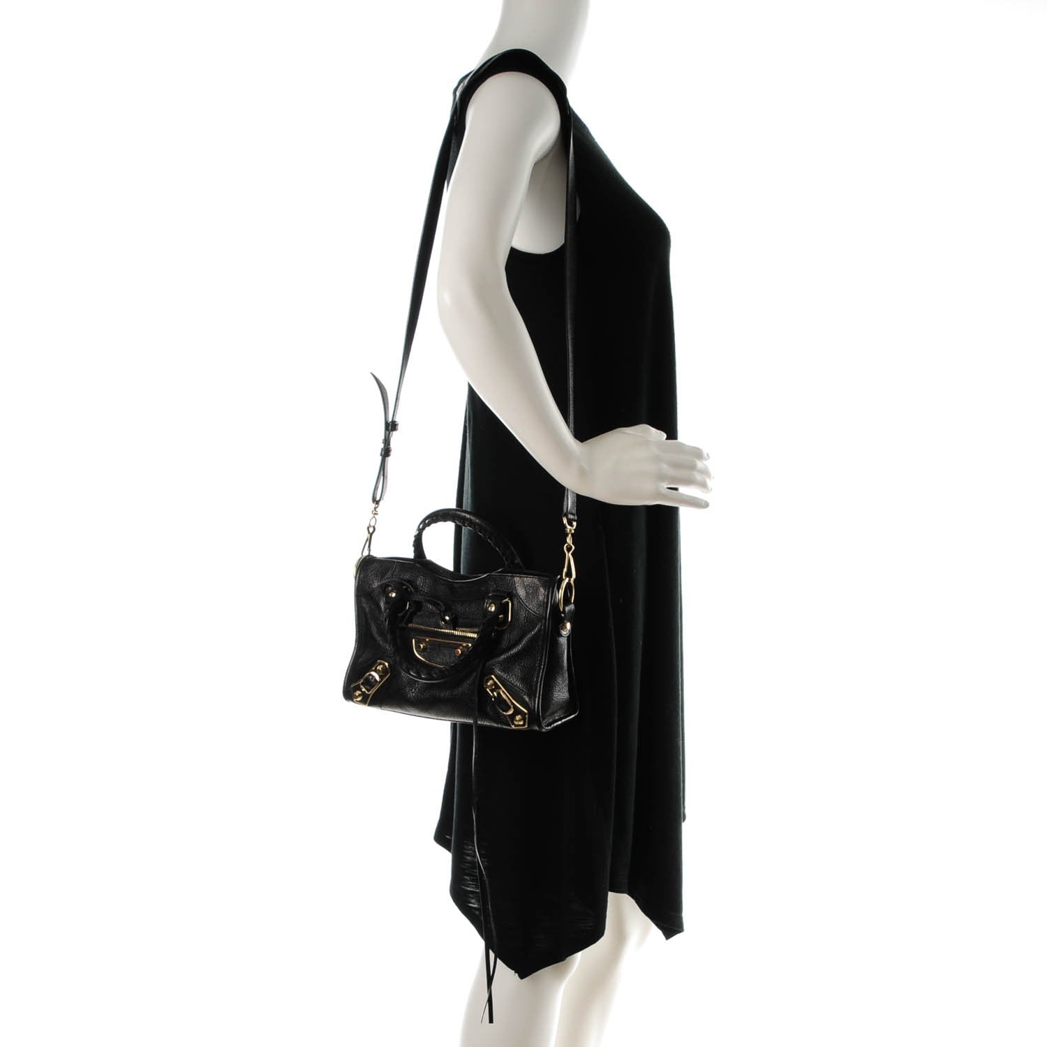 Balenciaga Chevre Gold Metallic Edge Hardware Mini City Black 2 of 7