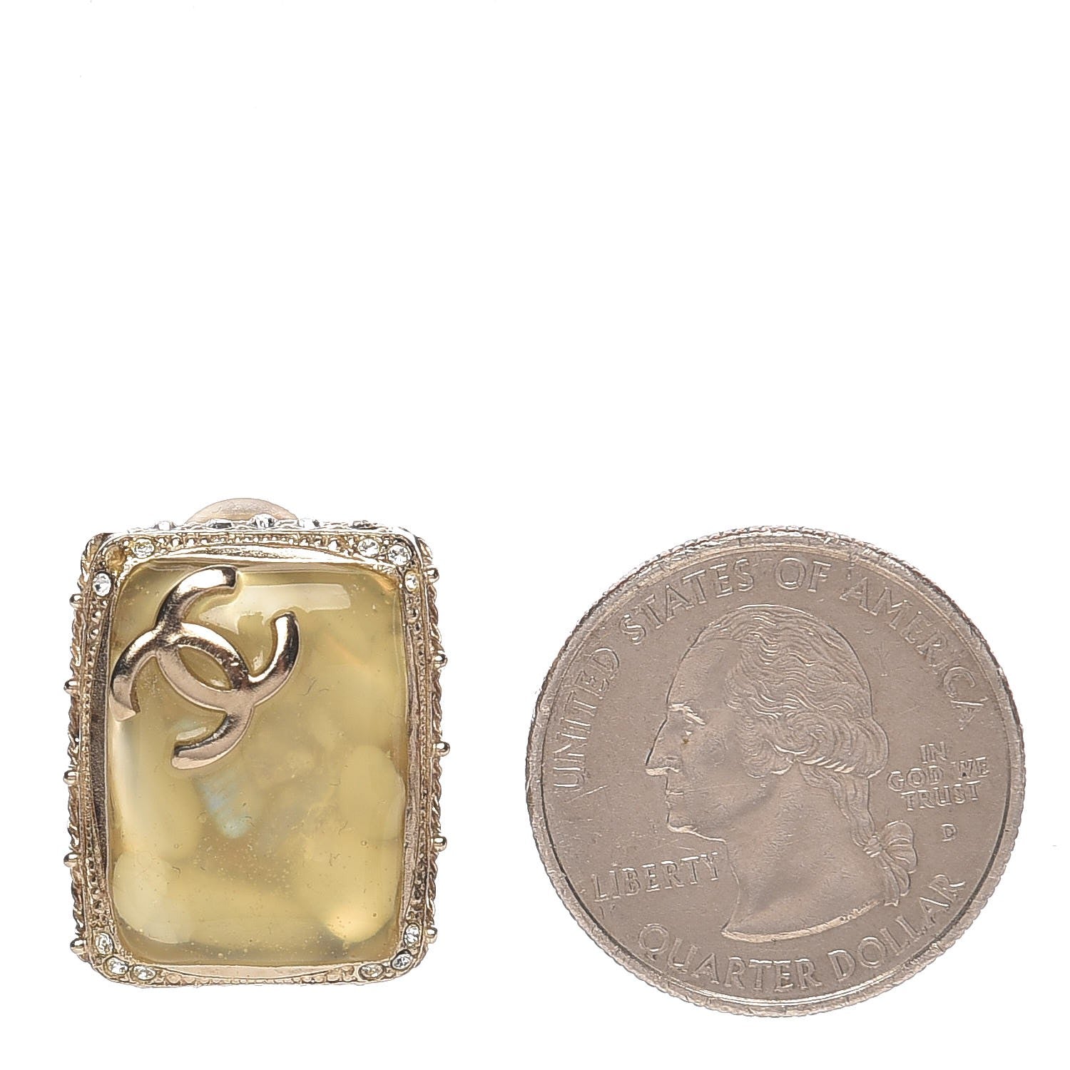 Chanel Resin Crystal CC Square Earrings Gold Blanc Nacre 2 of 3