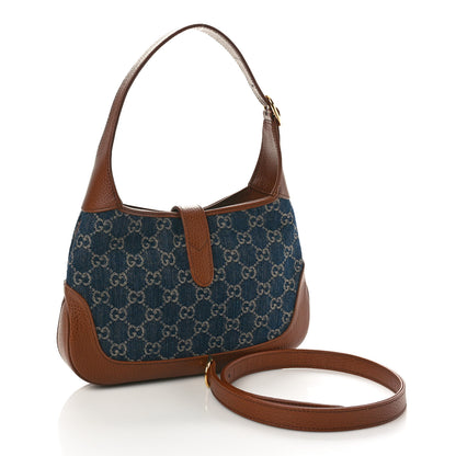 Gucci New Denim GG Monogram Calfskin Small Jackie 1961 Hobo Blue Tea Cuir 3 of 10