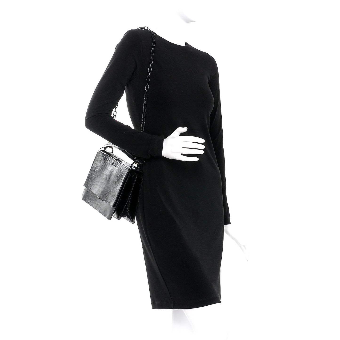 Crocodile Chain Flap Shoulder Bag Black