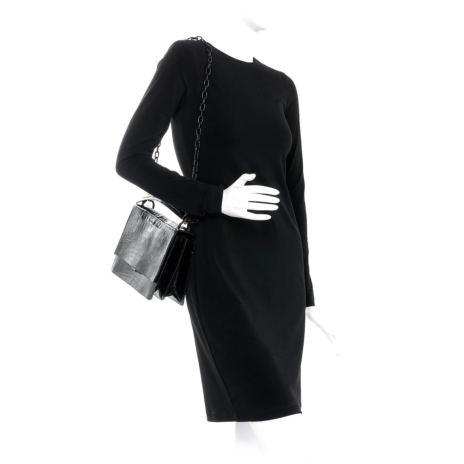 Nancy Gonzalez Crocodile Chain Flap Shoulder Bag Black 2 of 7