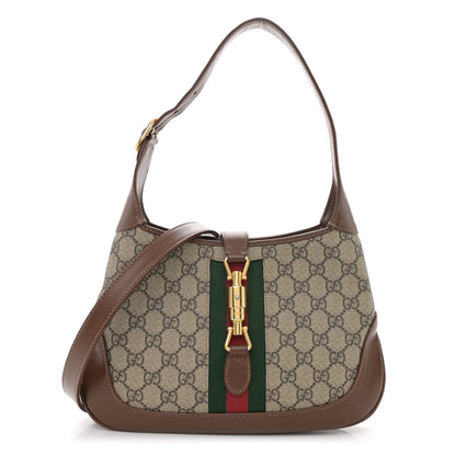 Gucci GG Supreme Monogram Azalea Calfskin Web Small Jackie 1961 Hobo Beige Ebony Brown Sugar 1 of 13