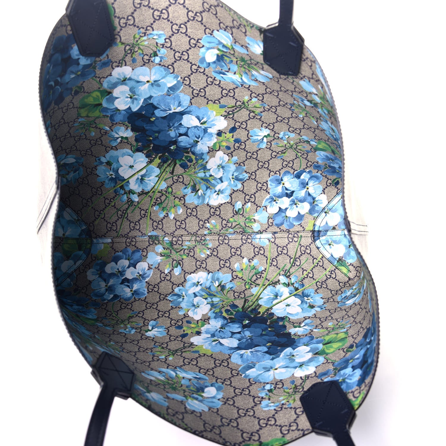 Gucci GG Supreme Monogram Blooms Medium Reversible Tote Beige Blue Navy 9 of 15