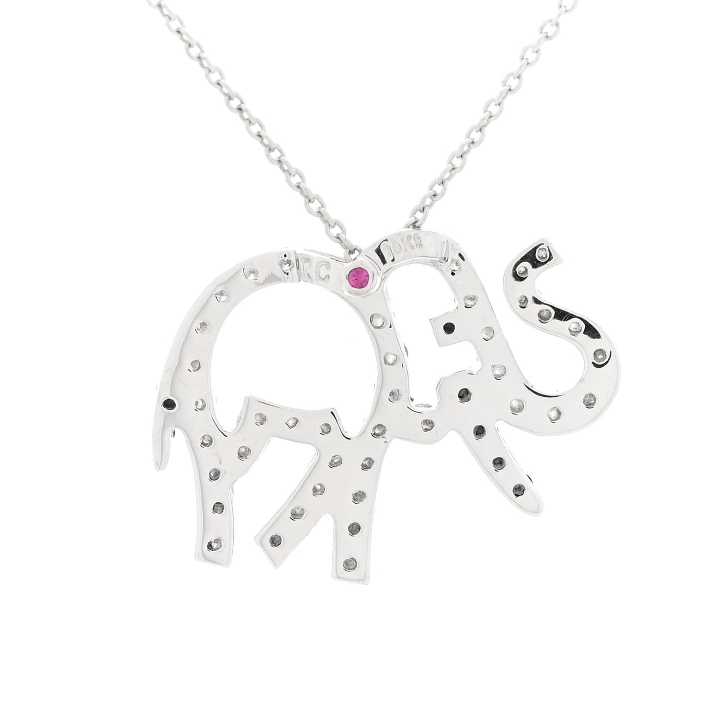 18K White Gold Diamond Elephant Pendant Necklace