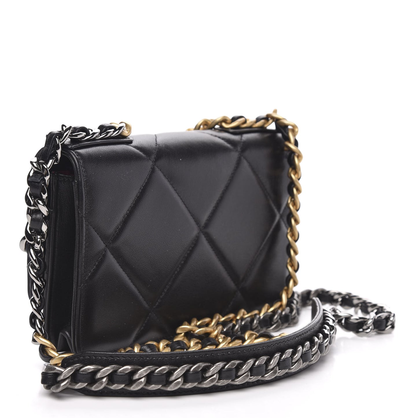 Goatskin Quilted 19 Wallet On Chain WOC Black