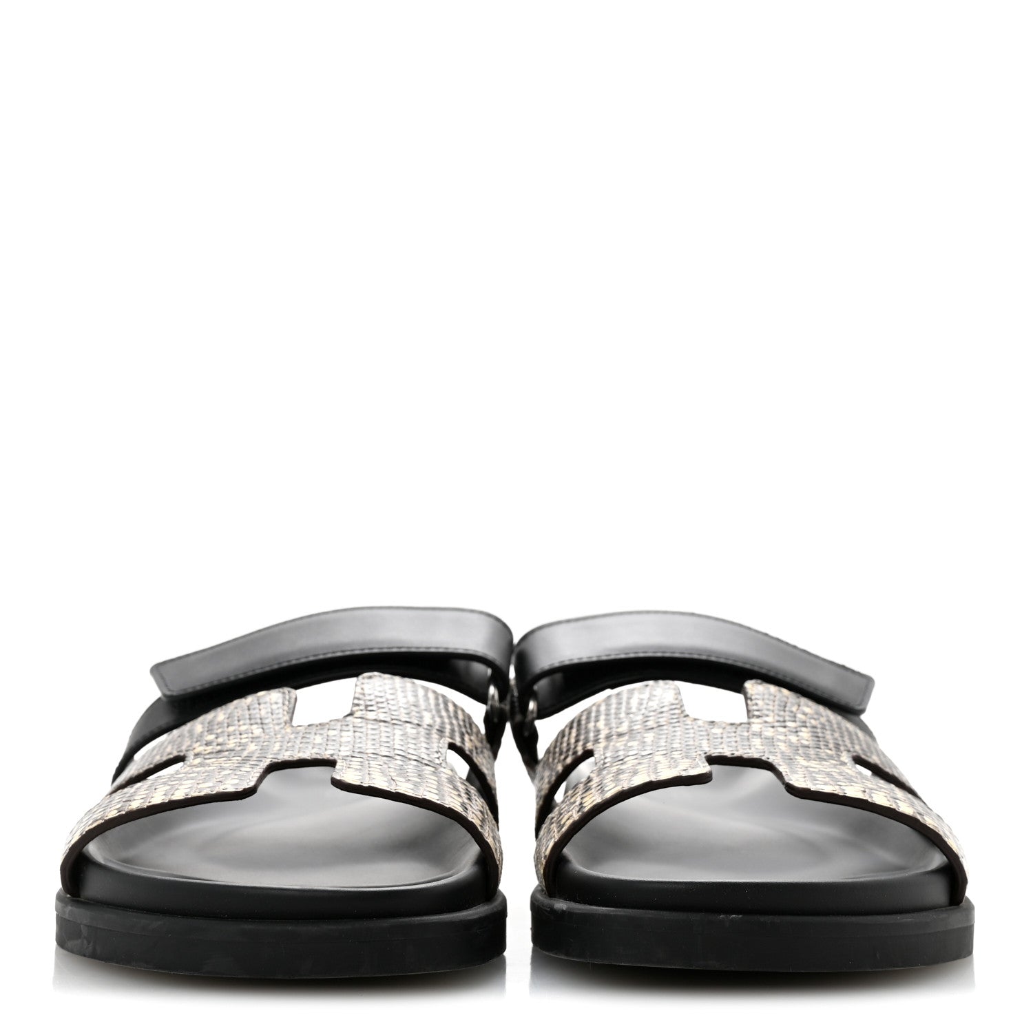 Hermes Lizard Calfskin Womens Chypre Sandals 38.5 Ombre Black