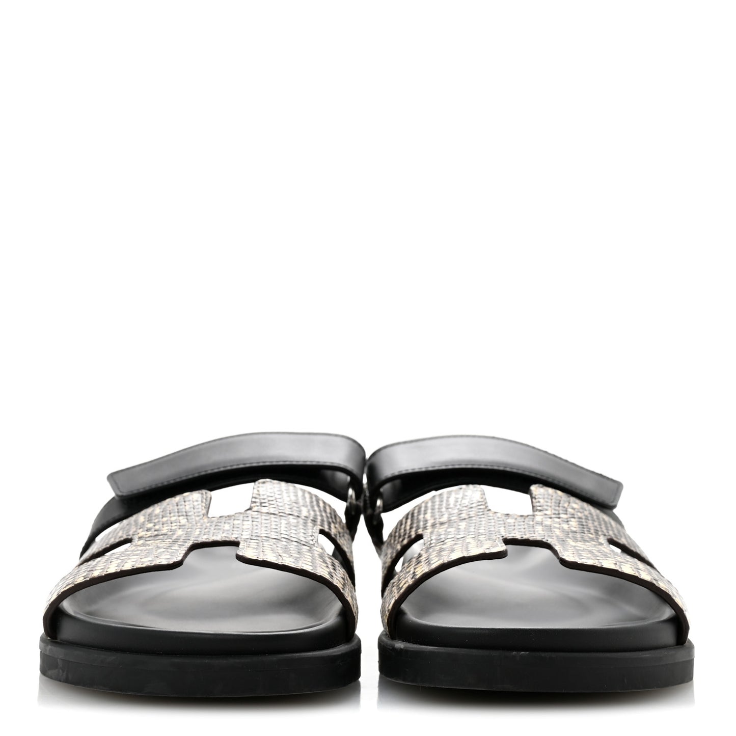 Lizard Calfskin Womens Chypre Sandals 38.5 Ombre Black