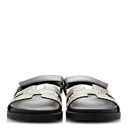 Hermes Lizard Calfskin Womens Chypre Sandals 38.5 Ombre Black 3 of 9