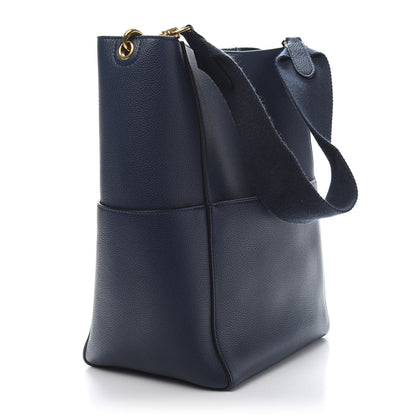 Celine Soft Grained Calfskin Sangle Bucket Bag Navy Blue 3 of 10