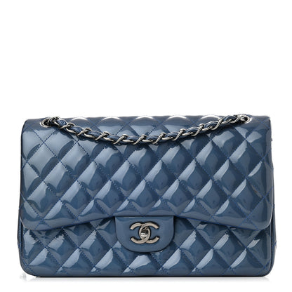 Chanel Patent Quilted Jumbo Double Flap Blue 1 of 9