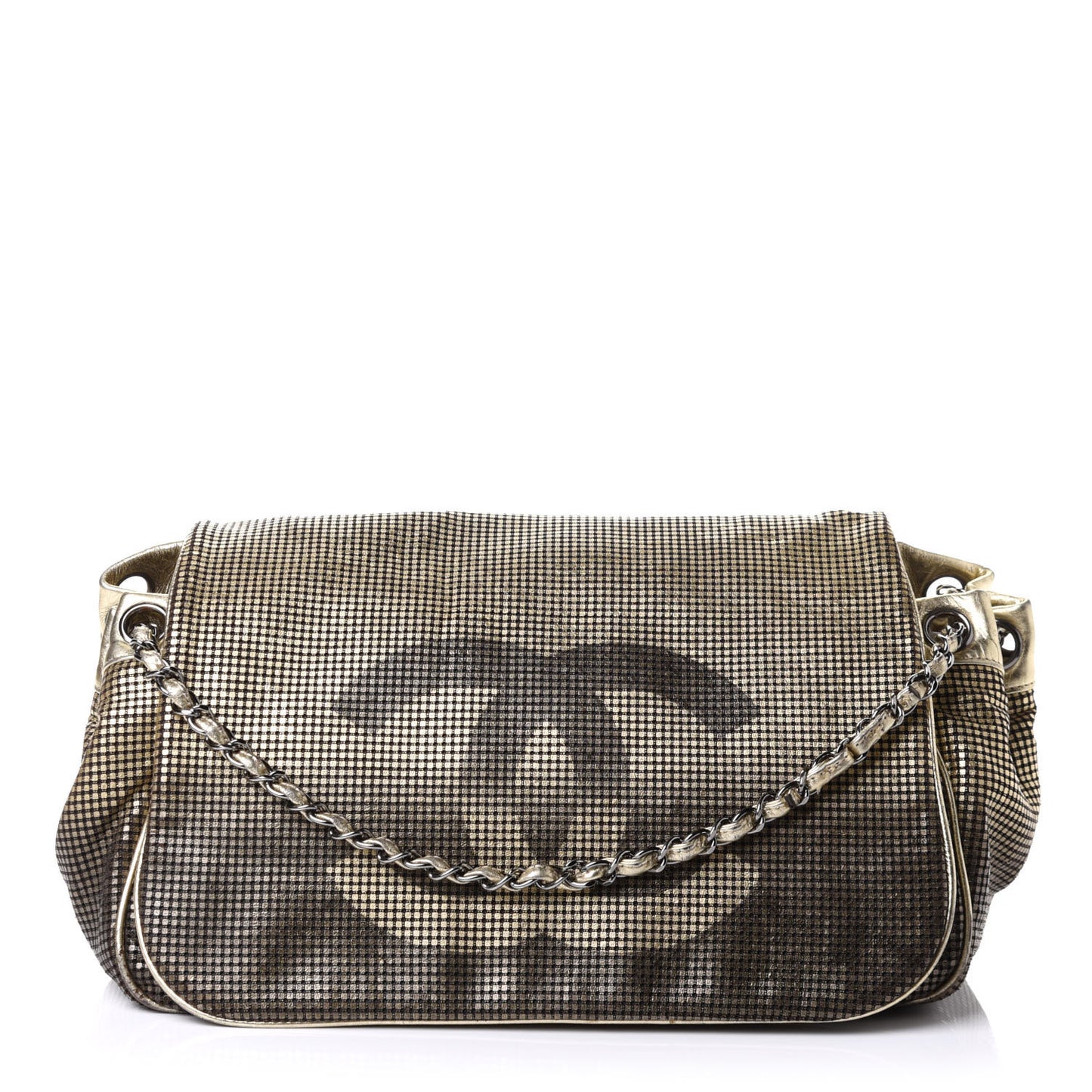 Metallic Lambskin Perforated Hollywood Accordion Flap Bag Gold