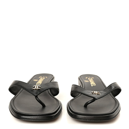 Chanel Lambskin CC Thong Sandals 37 Black 3 of 9