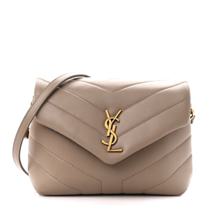 Saint Laurent Calfskin Y Quilted Monogram Toy Loulou Crossbody Bag Dark Beige 1 of 11