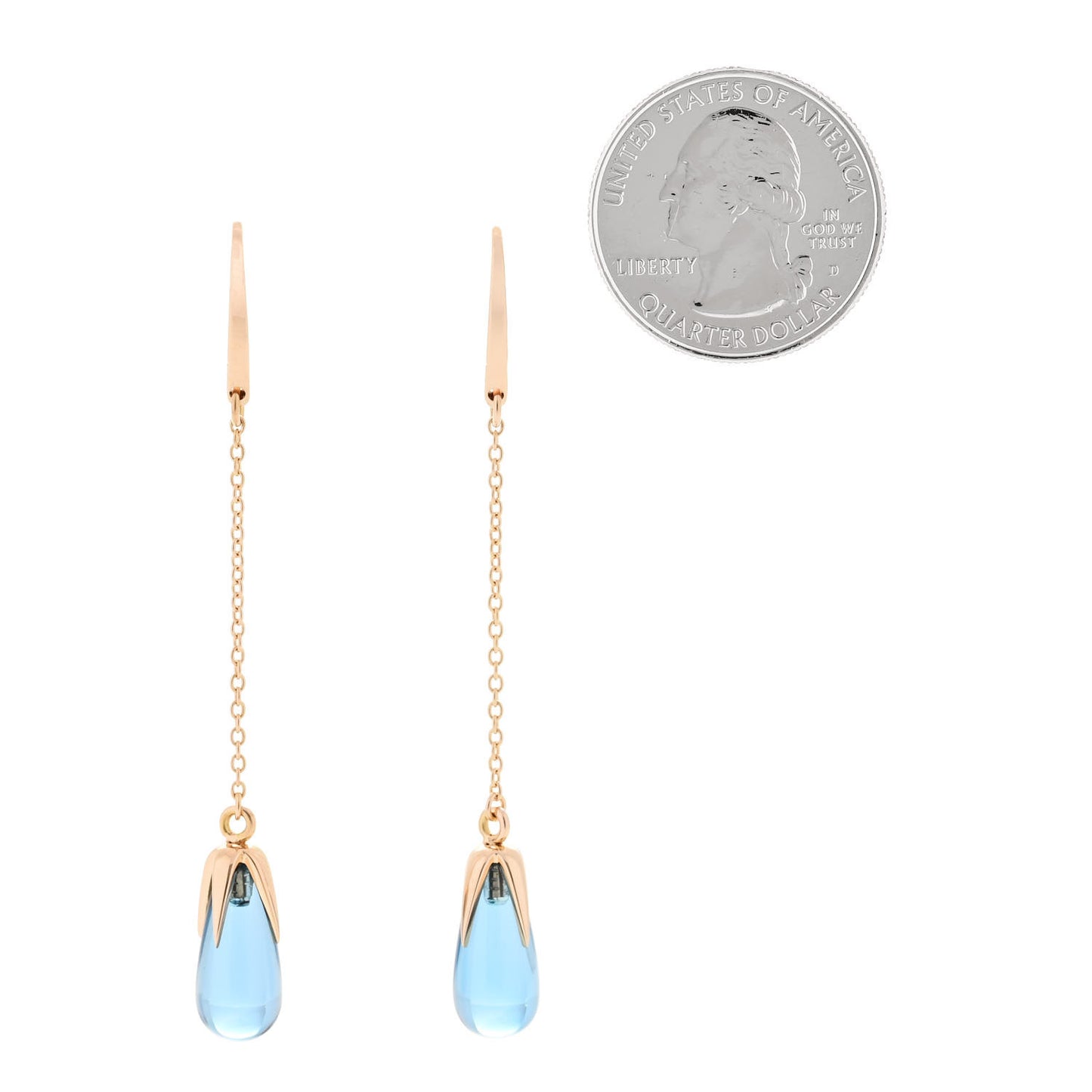 18K Rose Gold Blue Topaz Drop Earrings