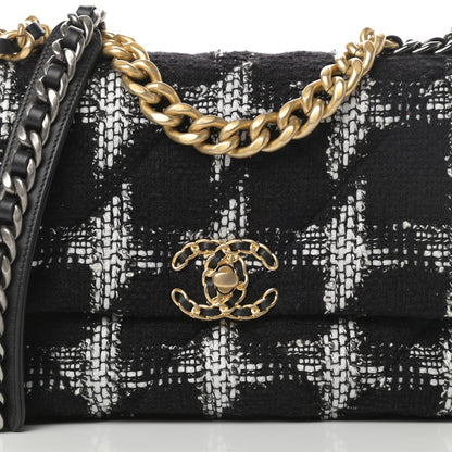 Chanel Tweed Quilted Medium Chanel 19 Flap Black White 8 of 11
