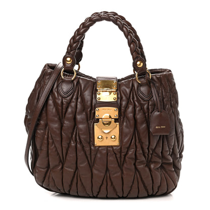 Miu Miu Nappa Matelasse Top Handle Satchel Brown 1 of 6