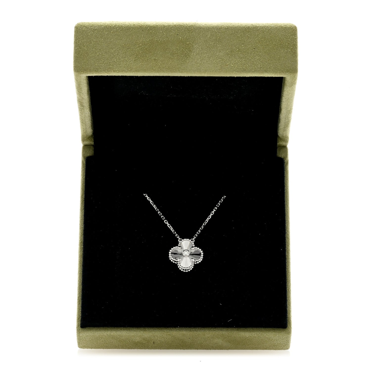 Van Cleef & Arpels 18K White Gold Diamond Guilloche Vintage Alhambra Pendant Necklace 5 of 5