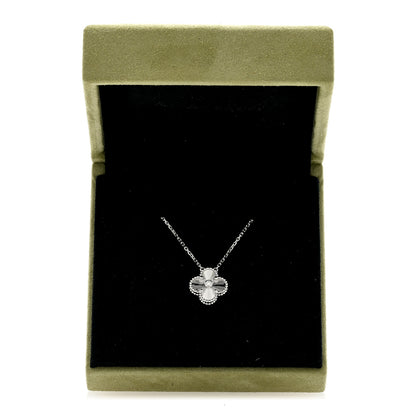 Van Cleef & Arpels 18K White Gold Diamond Guilloche Vintage Alhambra Pendant Necklace 5 of 5