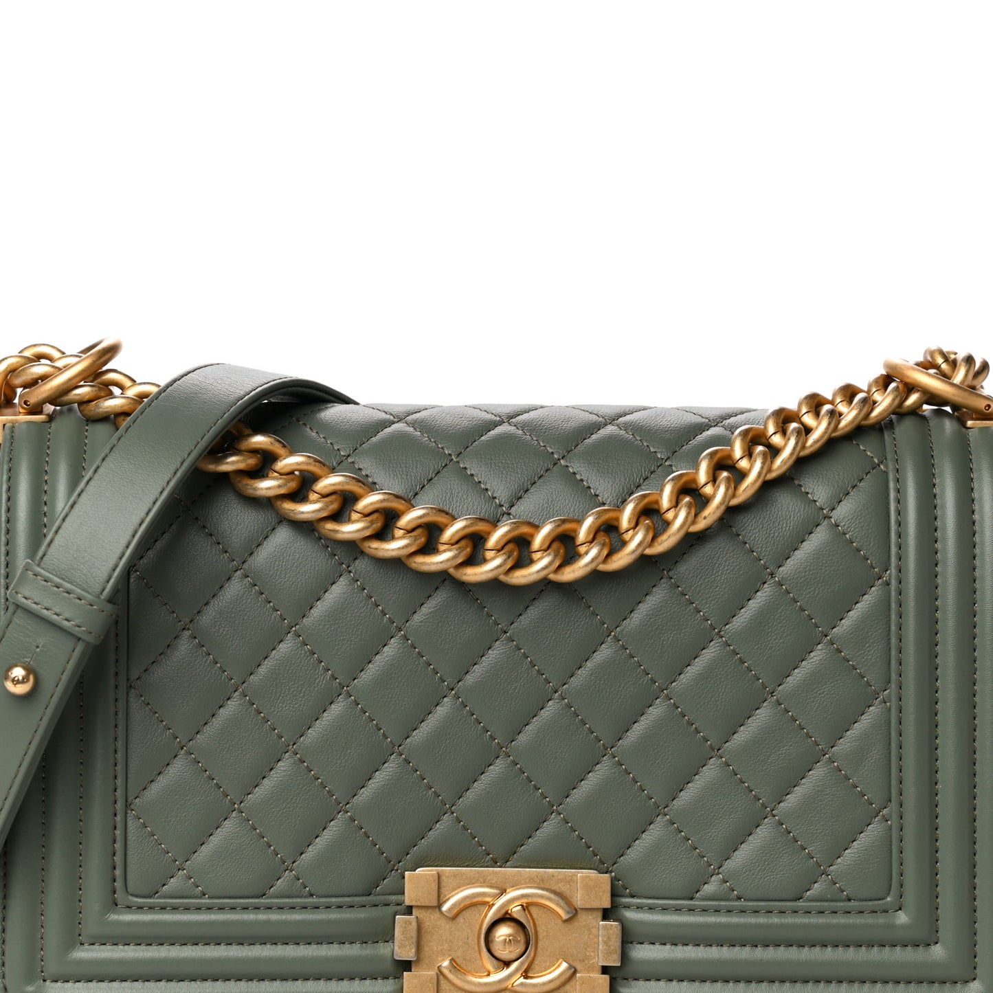 Calfskin Quilted Medium Boy Flap Dark Green