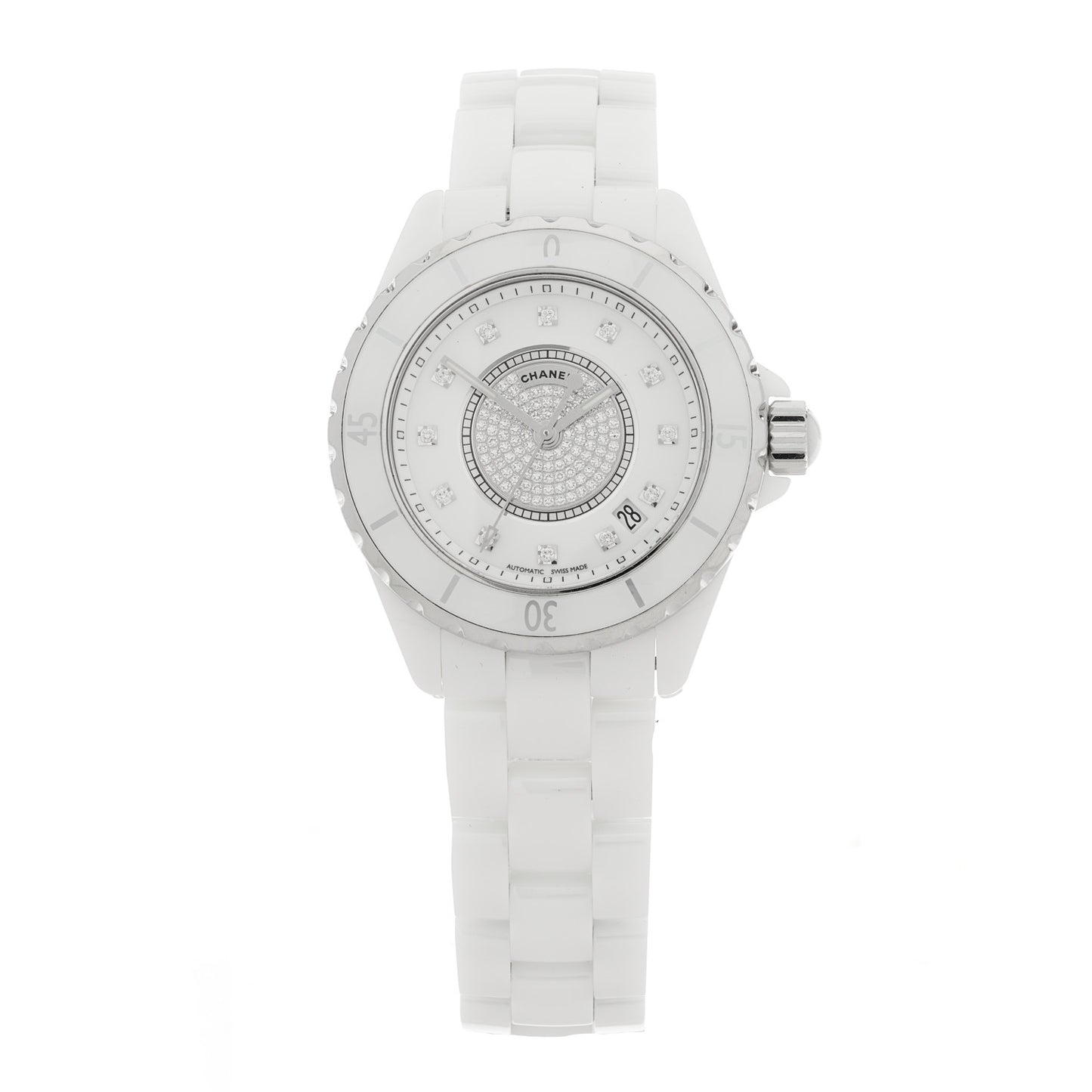Stainless Steel Ceramic Diamond Dial 33mm J12 Quartz Watch White