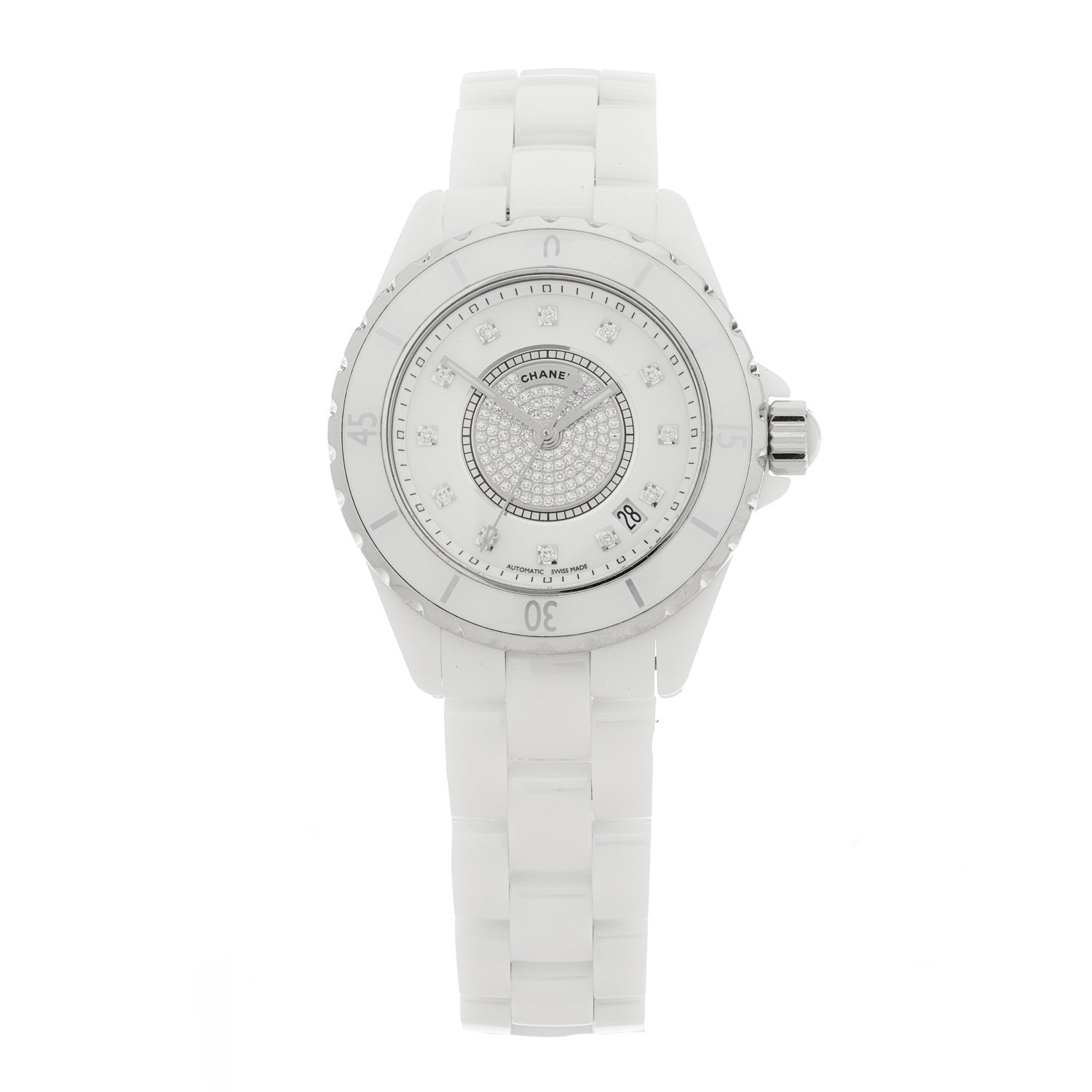 Chanel Stainless Steel Ceramic Diamond Dial 33mm J12 Quartz Watch White 1 of 5