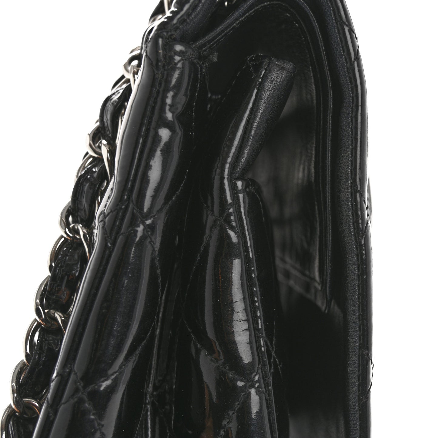 Patent Quilted Maxi Double Flap Black