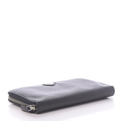 Prada Saffiano Triangle Large Zip Around Travel Wallet Black 4 of 8