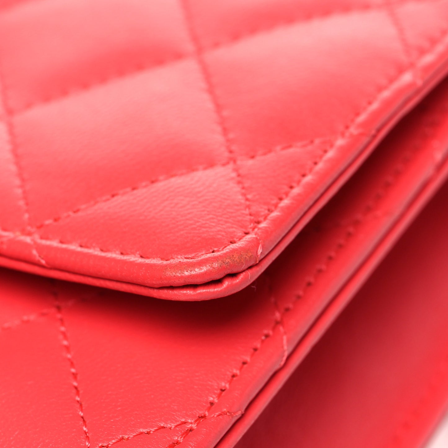Lambskin Quilted Wallet On Chain WOC Light Red