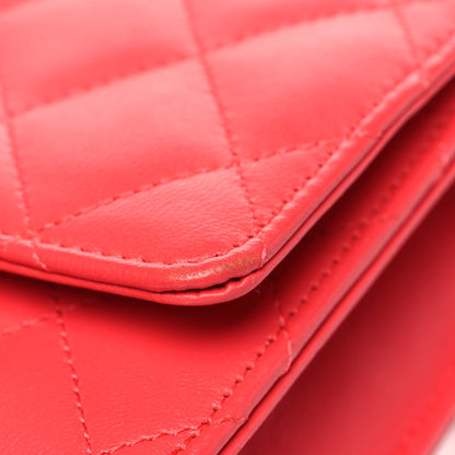 Chanel Lambskin Quilted Wallet On Chain WOC Light Red 12 of 13