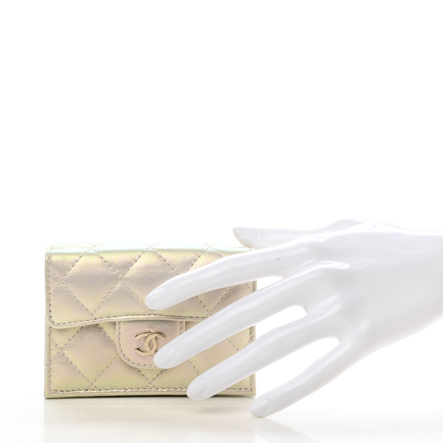 Chanel Iridescent Lambskin Quilted Double Flap Wallet Ivory 2 of 9