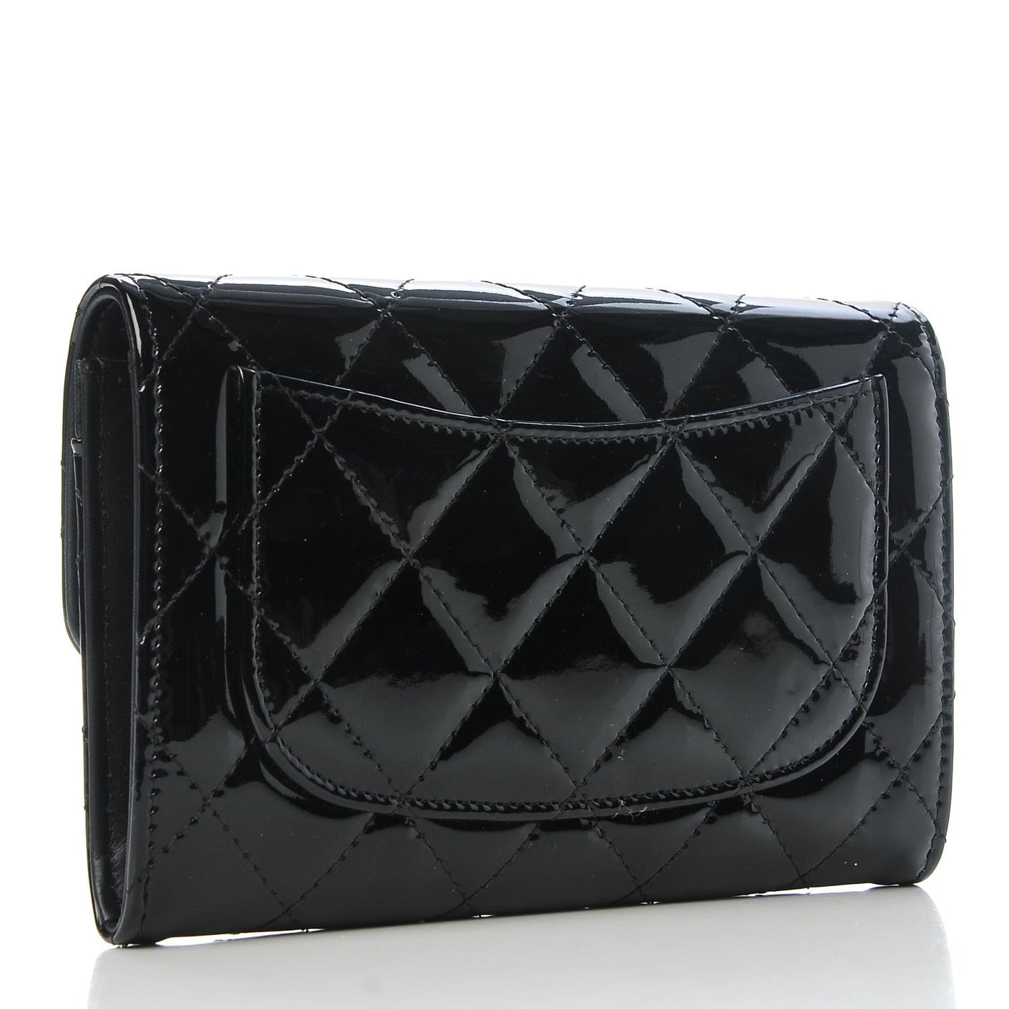 Patent Calfskin Quilted Small Flap Wallet Black