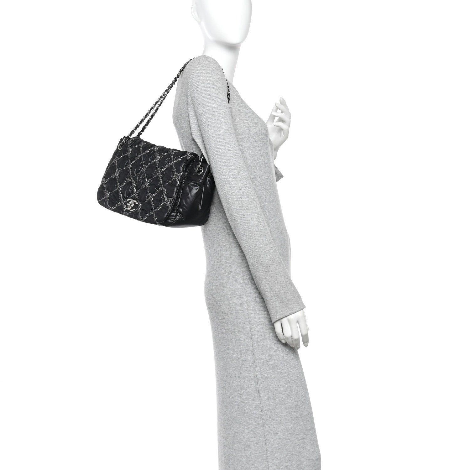 Chanel Nylon Quilted Tweed Stitch Bubble Flap Black 2 of 11