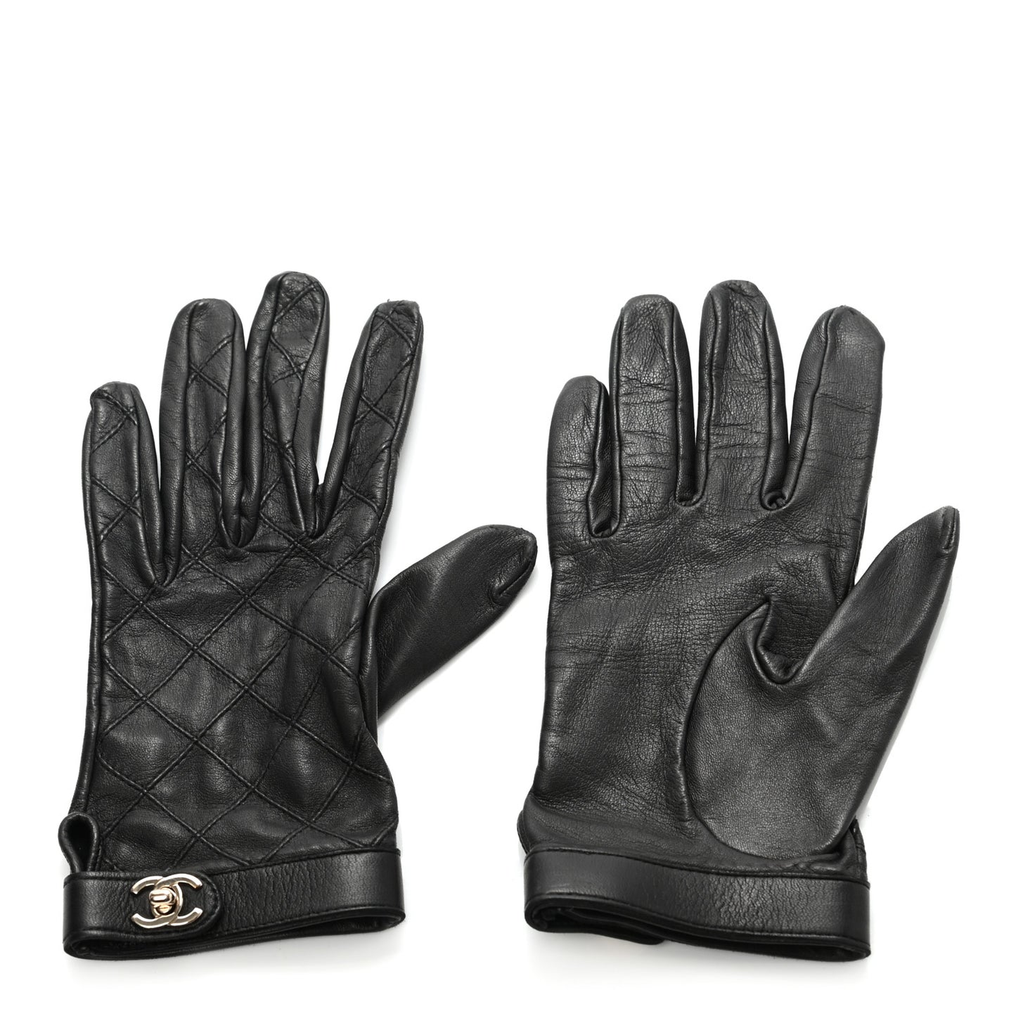 Lambskin Quilted Turnlock Gloves 7 Black