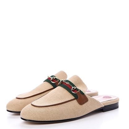 Gucci Canvas Vintage Charlotte Web Princetown Slippers 38 Sand Cuir 3 of 8