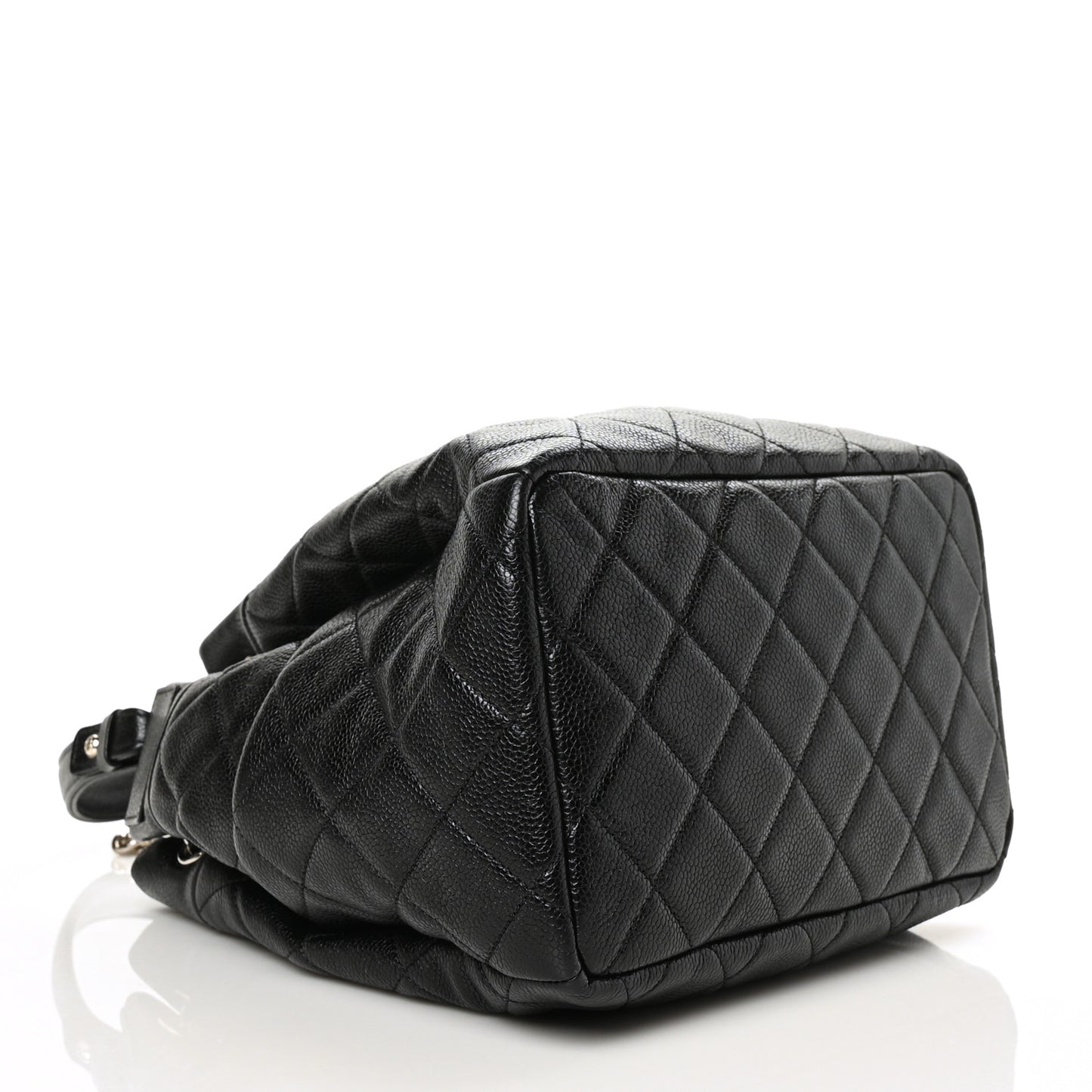 Caviar Flat Quilted CC Chain Bucket Drawstring Bag Black