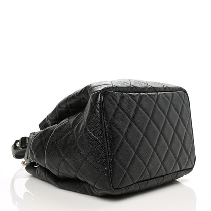 Chanel Caviar Flat Quilted CC Chain Bucket Drawstring Bag Black 4 of 12