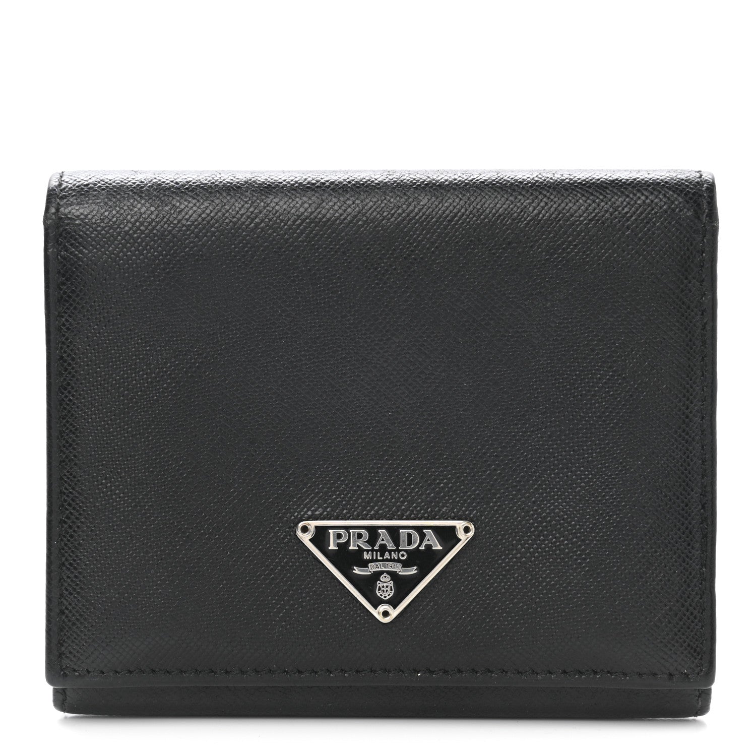 Prada Saffiano Metal Tri-Fold Wallet Black 1 of 9