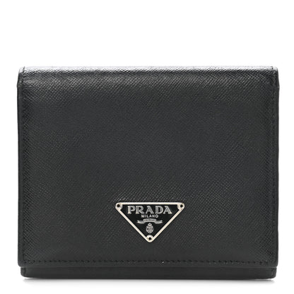 Prada Saffiano Metal Tri-Fold Wallet Black 1 of 9