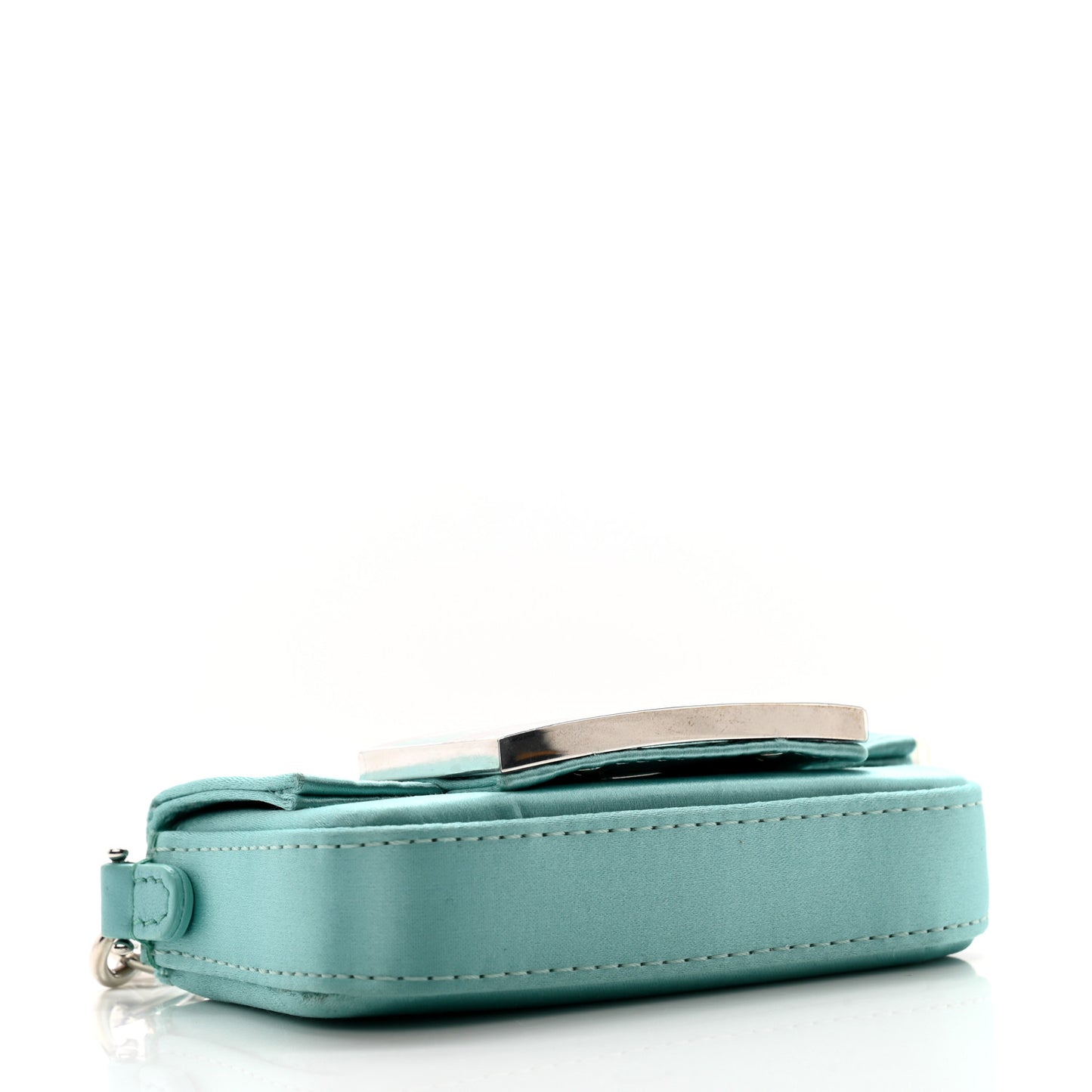 X TIFFANY Satin Silk Sterling Silver Nano Maxi Buckle Baguette Tiffany Blue