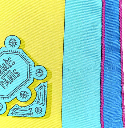 Hermes Silk Merveilleuses Lanternes Scarf 90 Jaune Vif Turquoise Rose 7 of 7